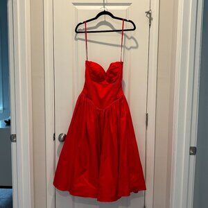 House of CB Strapless Red Flowy Dress | Romantic Evening Gown | Size M